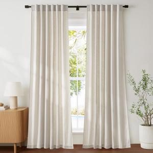 NICETOWN Beige Linen Curtains 96 inch Long 2 Panels Set, 55" Wide Thick Flax Belgian Linen Privacy Window Drapes Rod Pocket & Back Tab with Light Filtering for Bedroom/Living Room, W55 x L96