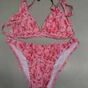 ZAFUL Women's 2 Piece Floral Print Swimsuit Triangle String High Cut Bikini Sets Bathing Suit(1-Pink, Small)