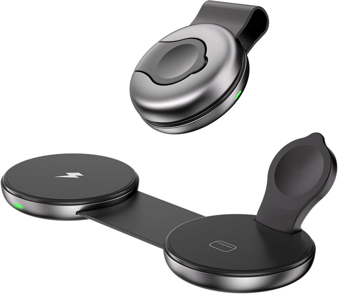 3-in-1 Travel Charger, Compatible with MagSafe, Portable Wireless Charging Hub, Compatible with Apple Devices, iPhone 16/15/14/13/12 Series, Apple Watch Series 10 to 1 & Ultra, AirPods