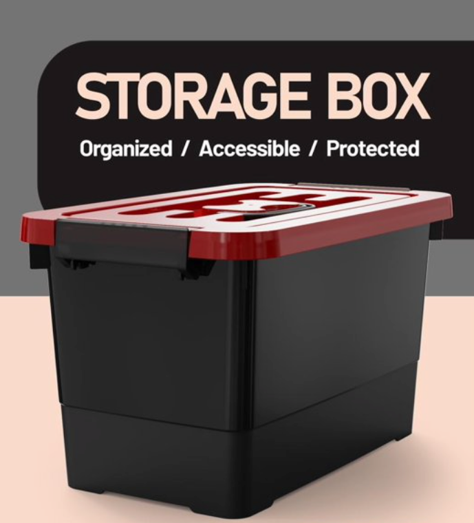 7 Quart Storage Bins with Lids and Latch, 6-Pack Stackable Plastic Organizing Box with Buckle and Handle, Durable Nestable Totes Containers (Black/Red)