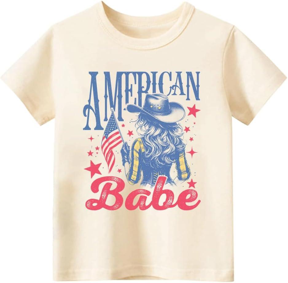 4th of July Toddler Baby Boys Girls T-Shirt Kids Amarican Babe Independence Day Top(2-3T, Beige Amarican Babe)