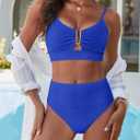 ANRABESS Bikini Sets for Women Summer High Waisted 2 Piece Bathing Suit Ribbed U-Wire Cutout Swimsuit Beach Vacation 2026 Royal Blue Small