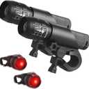 2 Packs Bike Light Set Super Bright Focus Adjustable Front Headlight and Rear LED Mountain Bicycle Light, Mount Included JB866 (Balck)