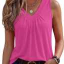 Zeagoo Womens Tank Tops Summer Sleeveless Loose Fit Tops V Neck Pleated Shirts Basic Tees Dressy Casual Trendy Clothes (Pink, XL)
