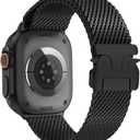 Milanese Loop Band Compatible with Apple Watch Bands Ultra 3/2/1 49mm 46mm 45mm 44mm for Women Men, Parachute-style Buckle Stainless Steel Metal Mesh Strap Bracelet for iWatch Series 11 10 SE 9 8 7 6 5 4 (Black)