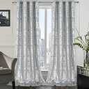 always4u Soft Velvet Curtains 108 Inch Length Long Luxury Bedroom Curtains Silver Foil Print Window Treatments for Living Room Set of 2 Silver