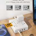 10Ft Extension Cord with Multiple Outlets, Flat Plug Surge Protector Power Strip 10 Ft Long Cord, 8 Outlets & 4 USB Ports (2 USB C), Desk Charging Station for Home Office, College Dorm Room Essentials (White)