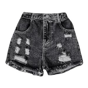 Floerns Girl's Ripped Raw Hem Elastic Waist Straight Leg Denim Shorts with Pockets Size XXS-XS