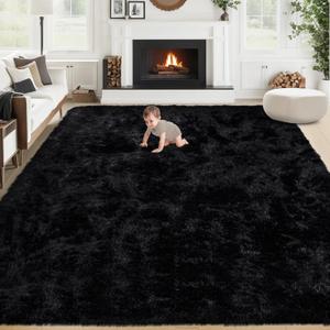 8x10 Area Rugs for Living Room: Fluffy Shag Soft Washable Rug Large Fuzzy Plush Indoor Carpet for Bedroom Nursery Playroom Kids Girls Boys Room (Black, 8'x10')