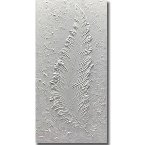 Boiee Art,24x48Inch Handmade Wrapped Canvas Paintings Pure White Textured Feather Wall Art Minimalist Style Vertical Contemporary Artwork Framed Art Wall Decor