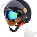 Retro Bluetooth 3/4 Open Face Motorcycle Half Helmet for Men Women - Dual Visors DOT Approved Lightweight Vintage Motorbike Helmet for Scooter Moped ATV Street Dirt Bike Commuting (Black, XL)