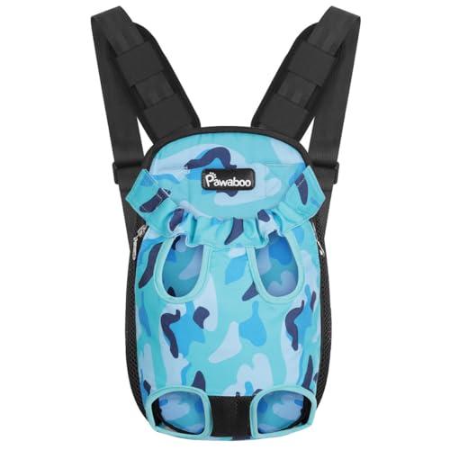 Pawaboo Pet Carrier Backpack, Adjustable Pet Front Cat Dog Carrier Purse Travel Bag, Legs Out, Easy-Fit for Traveling Hiking Camping for Small Medium Dogs, Large Size, Blue Camouflage