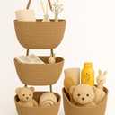 Japanese Handmade Cotton Rope Hanging Basket Organizer  3 Tier Wall boho Storage Organizer for Toys , Snacks & Dcor  Eco-Friendly Coiled Weaving Craft, Housewarming & Shower Gift (brown)