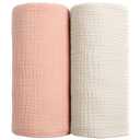 lulumoon Muslin Swaddle Blanket Baby - Cotton Swaddling Blanket Soft Baby Receiving Blankets Neutral 2Pack(Peach)