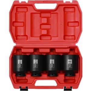 Mayouko 4PCS 1/2" Drive Spindle Axle Nut Impact Socket Set, 1-13/16, 1-7/8, 1-15/16, 2 Inch, CR-MO, Deep, 6 Point