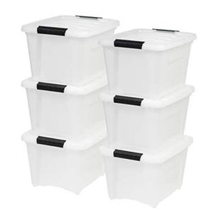 IRIS TB-17 19 Quart Stack & Pull Clear Box with Black Handles - 6 Pack