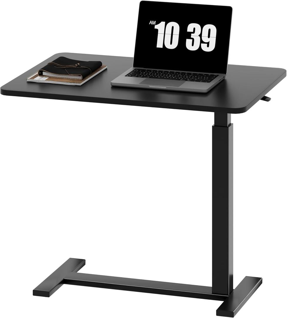 Sweetcrispy Overbed Bedside Table with Wheels, Adjustable Hospital & Home Use Bed Table, Rolling Laptop Table, Mobile Standing Desk, Black