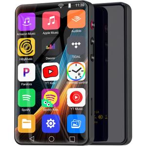 144GB MP3 Player with Bluetooth and WiFi, HD 4" Full Touch Screen Smart Music Player with Spotify,Amazon Music,YouTube,Parental Control Android Mainstrem Media MP4/MP3 Player for Kids up to 1TB,Black