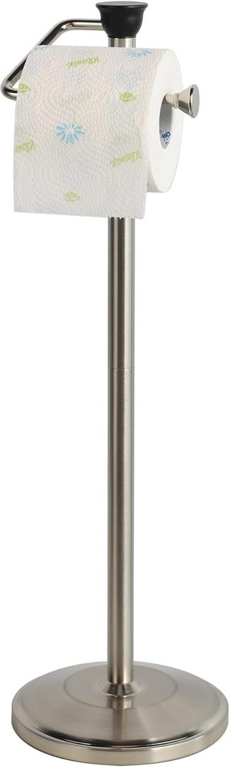 Toilet Paper Holder with Storage - Free Standing Tissue Dispenser - Nickel Finish - Holds up to 5 Mega Rolls - No Tools Required for Assembly - Durable and Stylish Bathroom Accessory