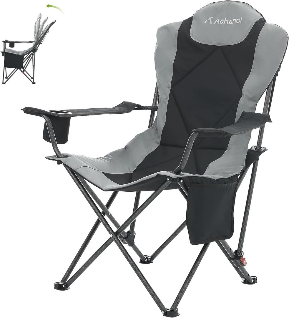 Camping Chairs, Portable Camp Chairs for Heavy People with Adjustable Angled Backrest, Outdoor Folding Camping Chairs for Outside Supports up to 350lbs, Carry Bag Included (1 PC, 86015)