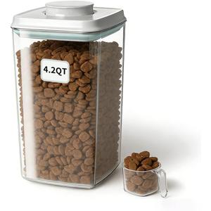 Dog Food Storage Container with One-Touch Lid, 4.22 QT / 4.0 L BPA-Free Cat Food Storage ContainerStackable Durable PET with 130ml Scoop, for Kibble, Treats, and Precise Feeding