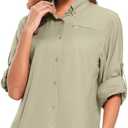 Womens Sun Protection Safari Shirts UPF 50+ UV Long Sleeve Outdoor Cool Quick Dry Fishing Hiking Shirts (Large, 5024 Dark Khaki)