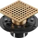 Champagne Bronze 4 Inch Shower Floor Drain with Flange - Square Shower Drain with Hair Strainer - Removable Strainer Cover - SUS304 Stainless Steel & CUPC Certified - Antique Brass
