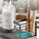 Kitchen Soap Dispenser Set with Drying Tray 16oz Glass Bottles with Stainless Steel Pumps, Sink Organizer Caddy with Brush Holder & Non-Slip Feet All-in-One Dish & Hand Soap Station