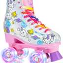 SULIFEEL Rainbow Unicorn Roller Skates for Girls Light up Wheels Kids Quad Skates with High Top Reflective TPU Leather Rainbow Unicorn (2)