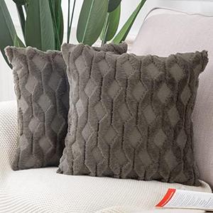 MADIZZ Set of 2 Soft Plush Short Wool Velvet Decorative Throw Pillow Covers 14x14 inch Dark Taupe Square Luxury Style Cushion Cases Pillow Shell for Sofa Bedroom