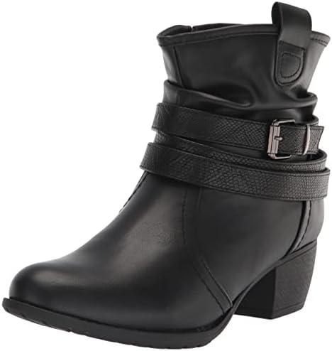 VJH confort Women's Mid Calf Boots,Round Toe Comfort Low Heel Slouchy Dress Booties with Buckle Strap Side Zipper 7.5