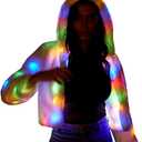 LED Faux Fur Jacket for Women Light up Rave Outfits Glow Costume for Parties (Small)