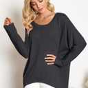 ZANZEA Women's Off The Shoulder Batwing Tops Casual Loose Oversized Tshirts Long Sleeve Fall Pullover Sweater Tops (Black, XXL)