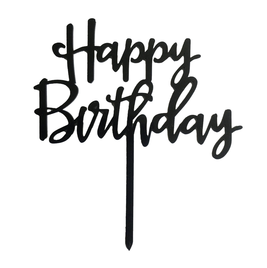 Happy Birthday Cake Topper, Black