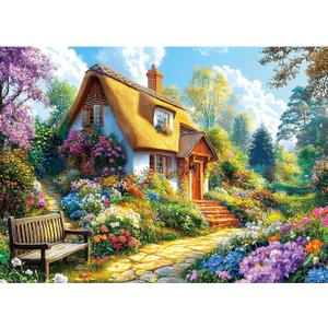 Cottage Garden 1000 Piece Jigsaw Puzzles for Adults, Colorful Floral Landscape with Thatched Roof House, Puzzles with Letters on Back for Easy Sorting, Hard Unique Puzzle Games for Adults Game Night