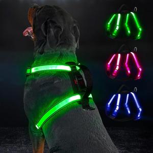 Light Up Dog Harness Rechargeable with Power Display, LED Dog Harness RGB 3 Light Modes & Reflective, Type-C Safety Vest for Small Medium Large Dogs for Night Walking, Camping, L
