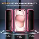 Diaclara Designed for iPhone 15 PlusCase, [with Privacy Screen Protector] [Anti Spy] [Military Grade Drop Protection] Heavy Duty Full-Body Shockproof Phone Case, Pink