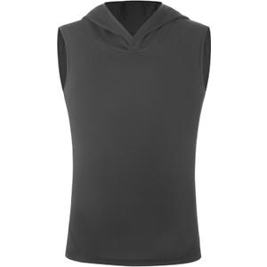 Boys Youth Sleeveless Compression Hoodie Shirt, Quick Dry Football Basketball Undershirt, Athletic Soft Tank Tops Sport (Medium, Light Gray)