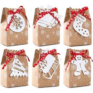 48 pcs Christmas Goody Bags Bulk Christmas Kraft Gift Bags with Snowflake Ribbons Gingerbread Tags for Holiday Party Supplies