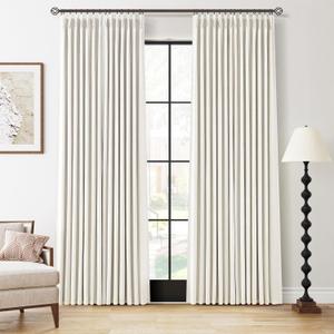 100% Blackout Pinch Pleat Linen Curtains 84 Inch Length for Bedroom 2 Panels Dual Layer Natural Blackout Drapes with Pinch Pleated Hooks Thermal Insulated Room Darkening Living Room Curtains Cream (Natural)