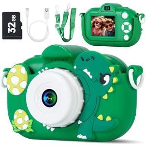 Kids Camera Boys Toys for 3 4 5 6 7 8 9 Years Old Boys, 48MP Dual Lens Kids Digital Camera Christmas Birthday Gifts, 1080P HD Video Selfie Toddler Camera with 32G SD Card (Deep Green)