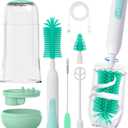 Electric Baby Bottle Brush, Rechargable Electric Bottle Brush Cleaner for Travel, Portable Baby Bottle Cleaner Brush Set with Silicone Nipple & Straw Brush, Perfect Essentials Gift for Mom(Green)