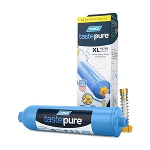 Camco Tastepure XL RV - Reliable RV Inline with Flexible Hose Protector - GAC & KDF - Made in USA - Camping Essentials for Fresh Drinking Water (40019)