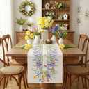 Spring Floral Table Runner Decorations, Calendula and Lavender Farmhouse Table Scarf - Rustic Cottage Decor for Kitchen Dining Table, Easter or Mothers Day Party, Spring Home Decoration(13 x 72 Inch