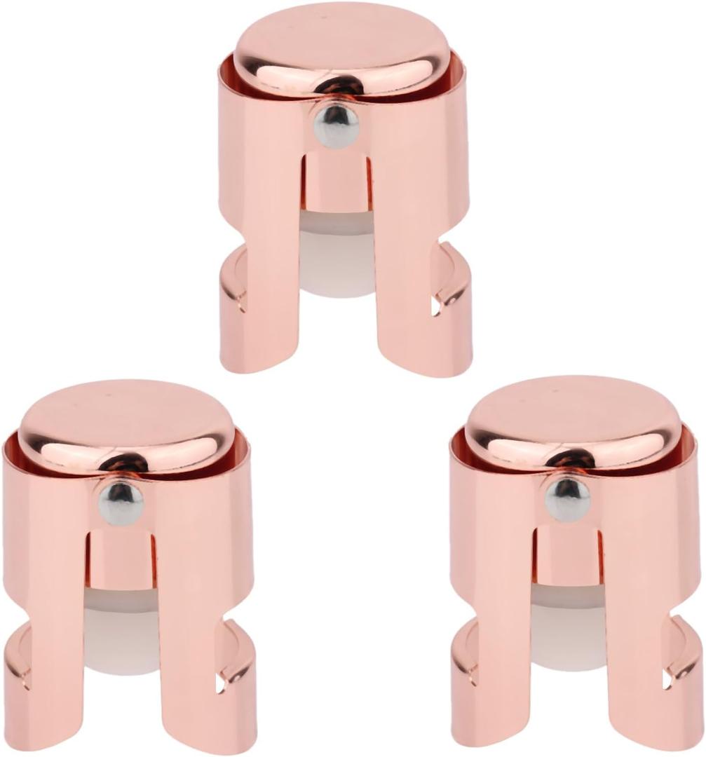 3pcs Champagne Stoppers, Stainless Steel & Silicone Bottle Cork Leak-Proof Keep Bubbles Fresh Champagne Sealers & Wine Savers Reusable Wine Stopper for Cava Prosecco and Sparkling (Rose Gold)