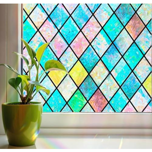 Linarun Stained Glass Window Film Rainbow Window Privacy Film 3D Decorative Static Cling Door Glass Decals Non Adhesive Removable for Home Office 90x200cm