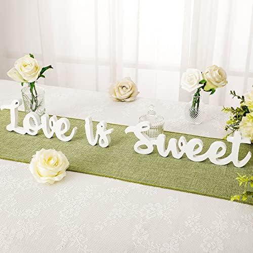 Love Is Sweet Table Decor Hollow Sign Wooden Love Is Sweet Sign for Dessert Table Freestanding Wood Is Wooden Letter Top for Wedding Shelf (White)