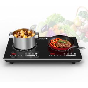VBGK 2 burner induction cooktop,110V 4000W 2 burner induction stove top with Brushed Panel LED touch Control,8 Power Levels, Kids Lock & 4H Timer 2 burner hot plate
