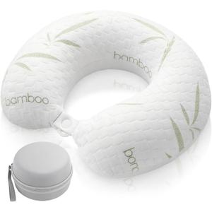 Bamboo Memory Foam Travel Pillow Set for Airplanes Head Support Neck Pillow for Sleeping Travel Headrest for Cars Planes Machine Washable Cover