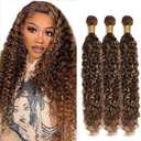 Ailabi P4/30 Brazilian Human Hair Bundles Highlight Chocolate Brown 22 24 26 Inch Water Wave Bundles Human Hair 11A Unprocessed Virgin Quick Weave Hair for Black Women